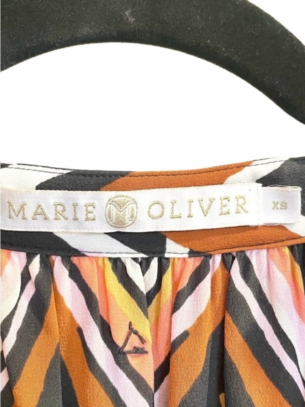 Marie Oliver Silk Chevron Tie Front Blouse XS Boho Multicolor - Picture 6 of 7